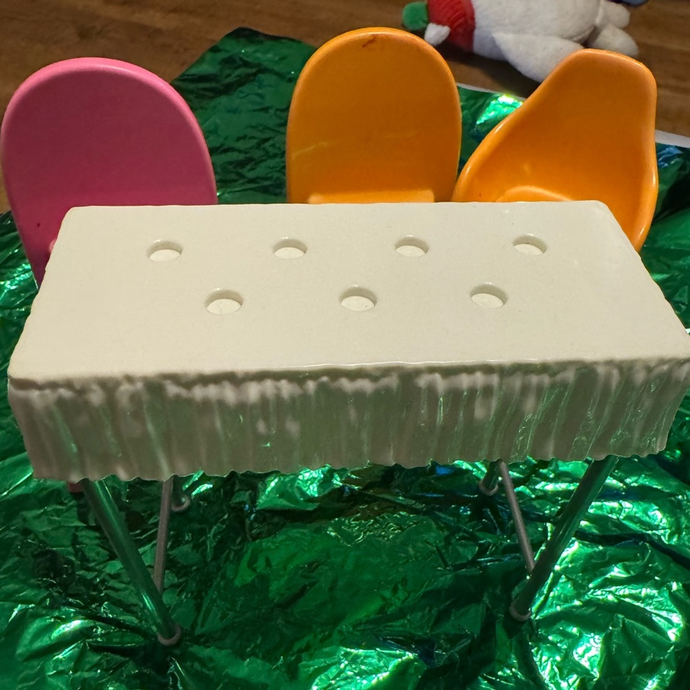 Barbie replacement Banquet table & 3 large chairs